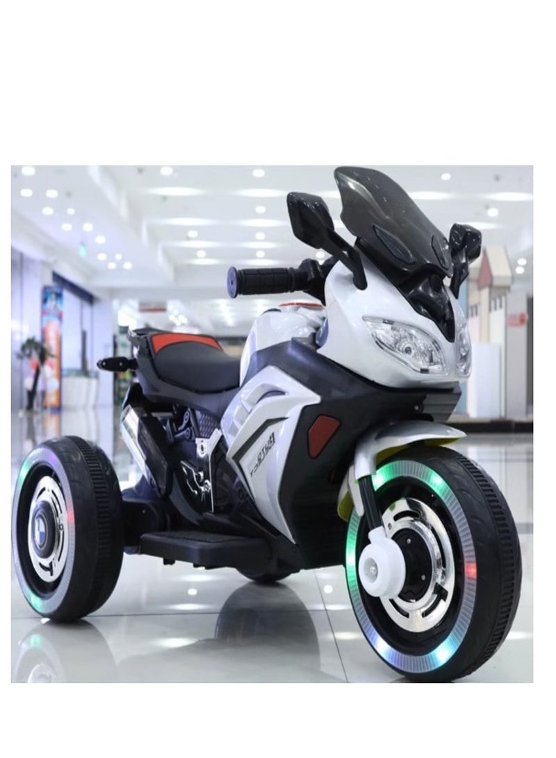 PENG GENERAL Kids Electric Motorcycle, 3 Wheel Battery Powered Ride On Motorcycle with LED Lights White - Image 1