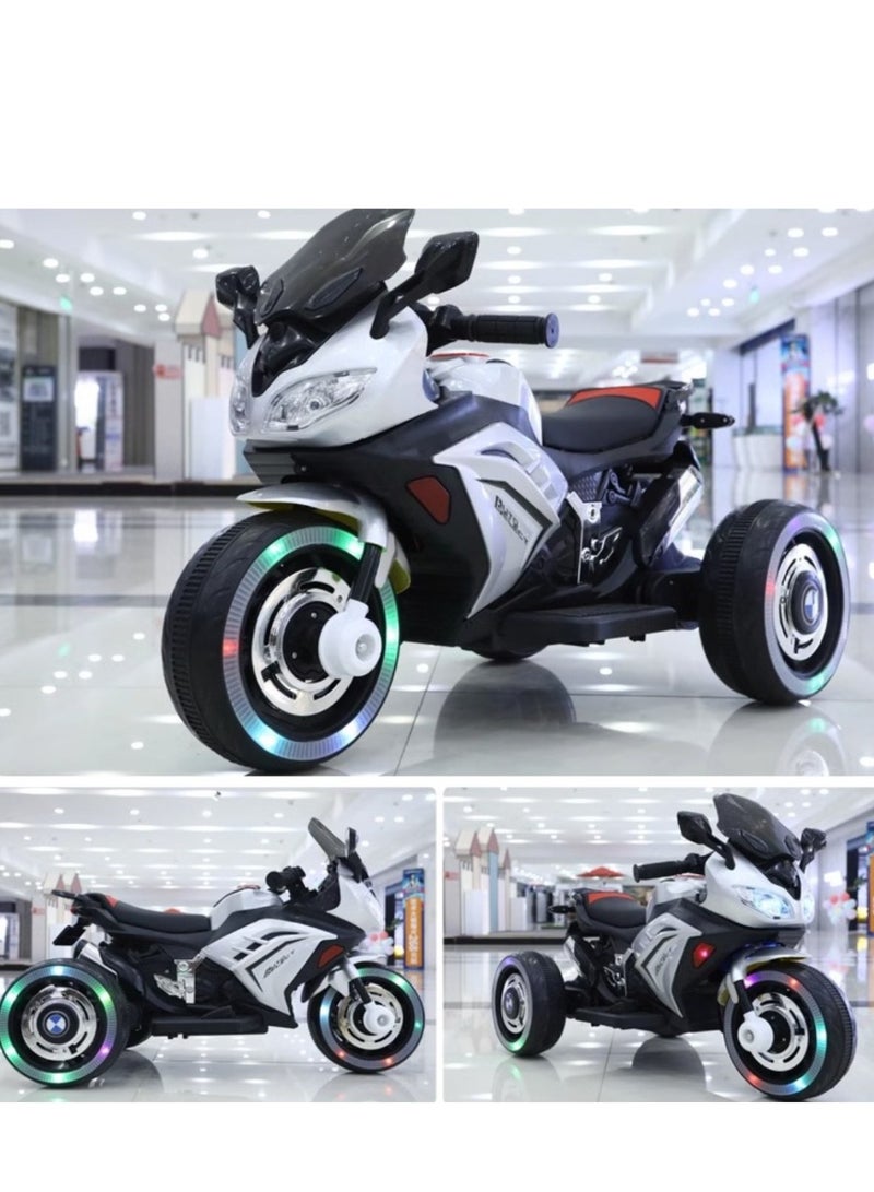 PENG GENERAL Kids Electric Motorcycle, 3 Wheel Battery Powered Ride On Motorcycle with LED Lights White - Image 2