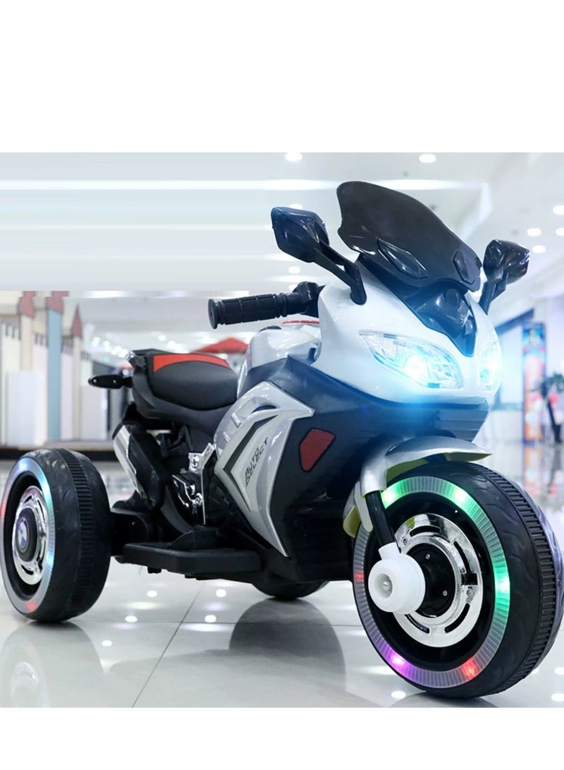 PENG GENERAL Kids Electric Motorcycle, 3 Wheel Battery Powered Ride On Motorcycle with LED Lights White - Image 3