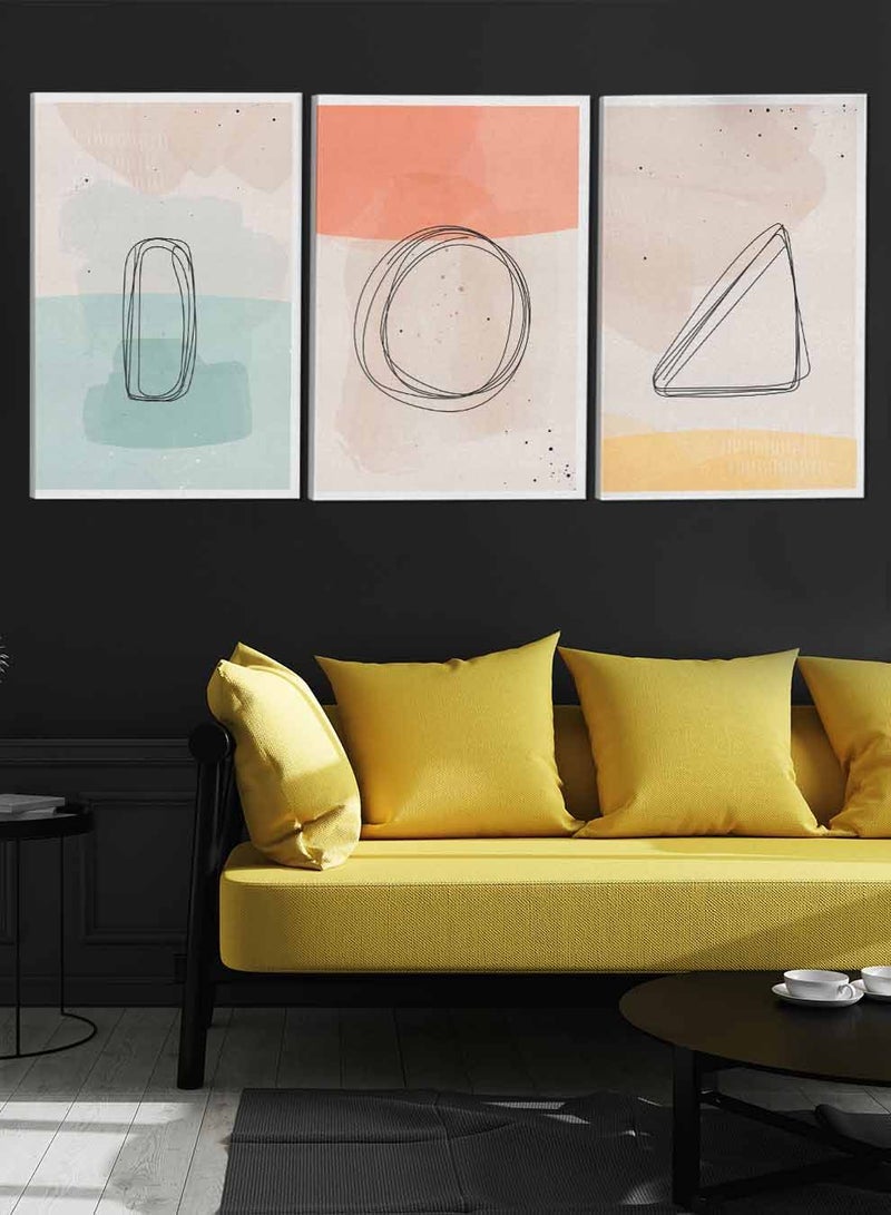لوحة طقم من ٣ لوحات كانفاس على إطار خشبي تصميم أشكال منوعة للمنزل غرفة المعيشة المكتب الديكور - Image 3