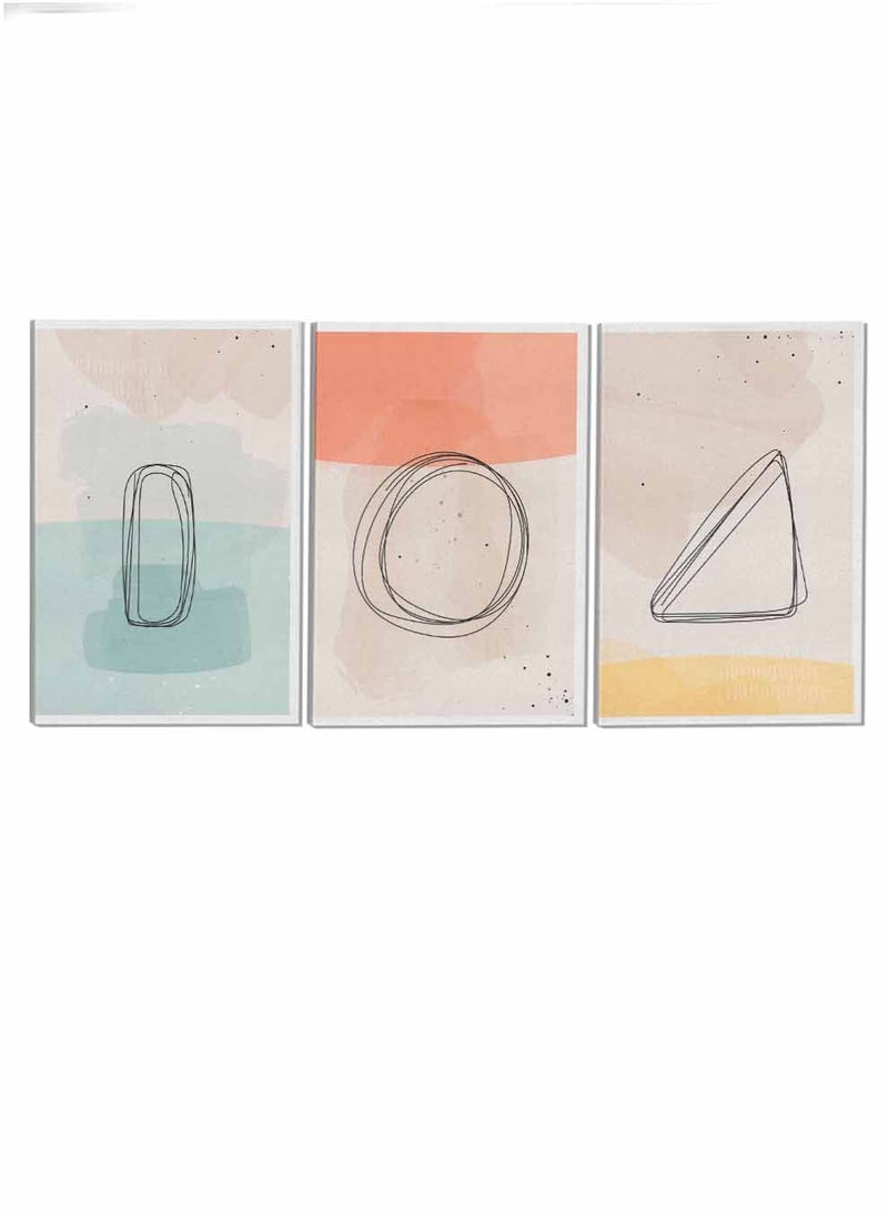 لوحة طقم من ٣ لوحات كانفاس على إطار خشبي تصميم أشكال منوعة للمنزل غرفة المعيشة المكتب الديكور - Image 4