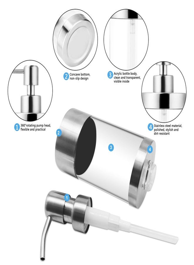lenpestia Dish Soap Dispenser Stainless Steel Case Acrylic Liner Hand Pump Dispenser Shatterproof and Leakproof Refillable Liquid Hand Soap Dispenser for Bathroom & Kitchen (10OZ/300ML) - Image 2