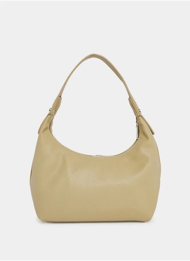 Styli Textured Shoulder Bag with Zip Closure