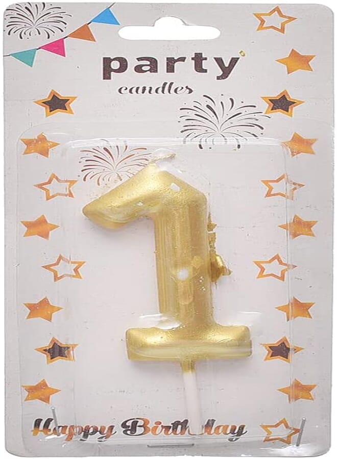 Generic Large birthday glitter candle with number 1 design for cake decoration - gold