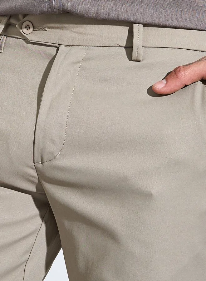 Styli  Khaki Solid Slim Fit Stretch Formal Trousers for Men | Best Price UAE