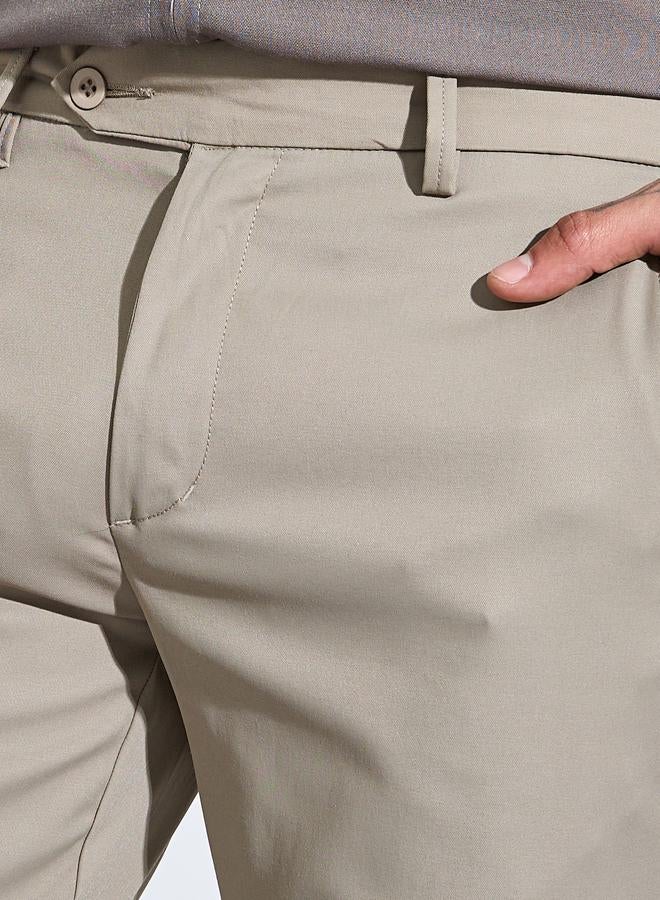 Styli Khaki Solid Slim Fit Stretch Formal Trousers - Image 3