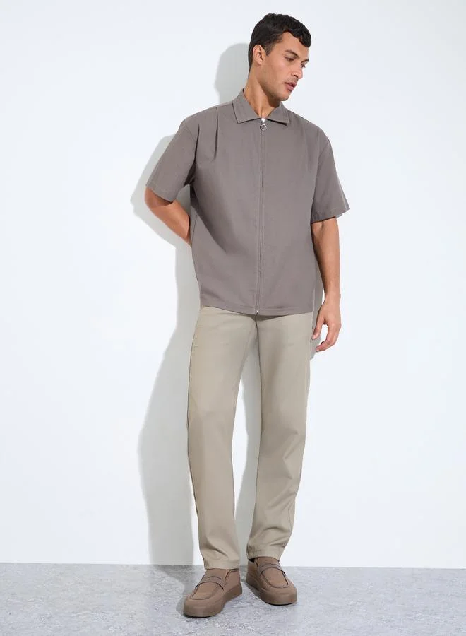 Styli  Khaki Solid Slim Fit Stretch Formal Trousers for Men | Best Price UAE