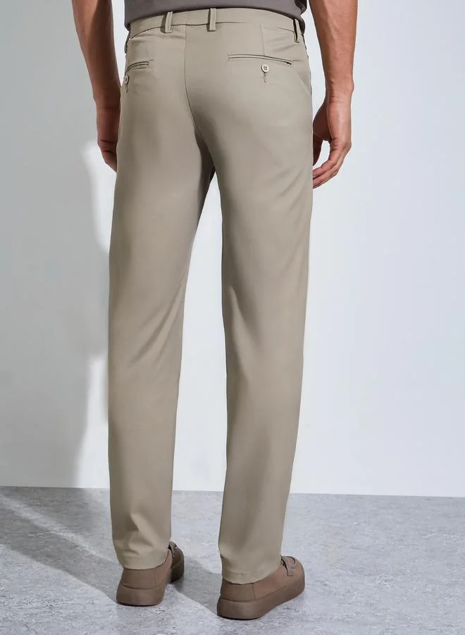 Styli  Khaki Solid Slim Fit Stretch Formal Trousers for Men | Best Price UAE