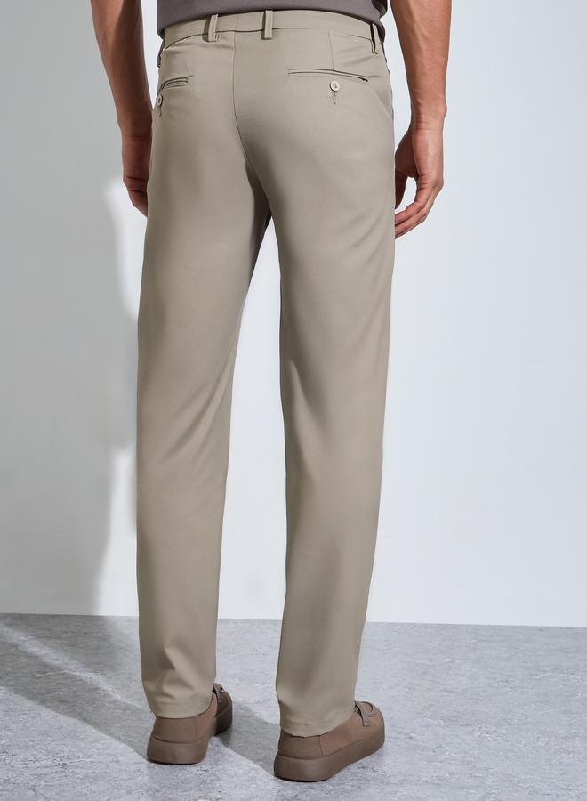 Styli Khaki Solid Slim Fit Stretch Formal Trousers - Image 4
