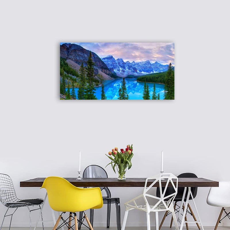 tigeridge Banff National Park Canvas Wall Art for Living Room Wall Decor Nature Landscape Canvas Picture Blue Sky Mountain Forest Canvas Print Artwork Office Home Wall Decoration Framed Ready to Hang 24" x 48" - Image 3