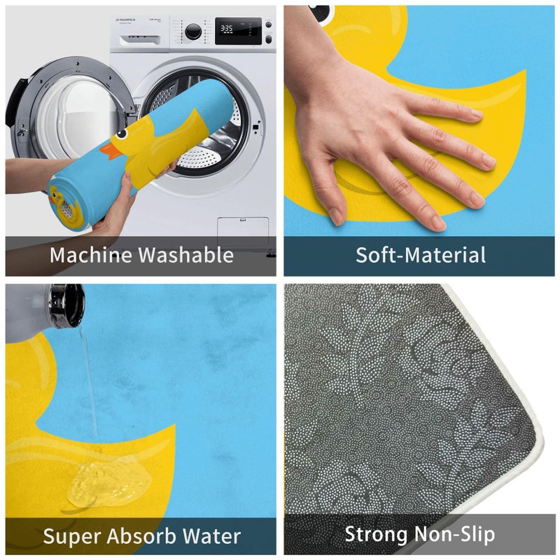 Yaateeh Yellow Rubber Duck Blue Water Bath Mat Non-Slip Absorbent Velvet Bathroom Rug Carpet Rugs for Entrance Indoor Doormat Mats One Size - Image 3