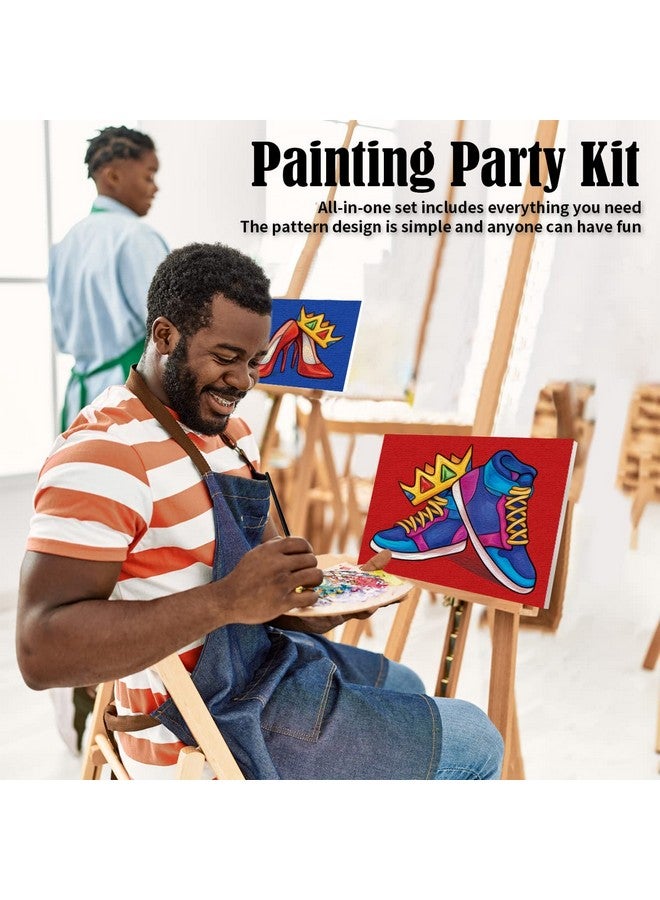 VOCHIC Couples Paint Party Kits Pre Drawn Canvas For Adults For Paint And Sip Date Night Games For Couples Painting Kit 8X10 Crown High Heel Sneakers(2 Pack) - Image 3