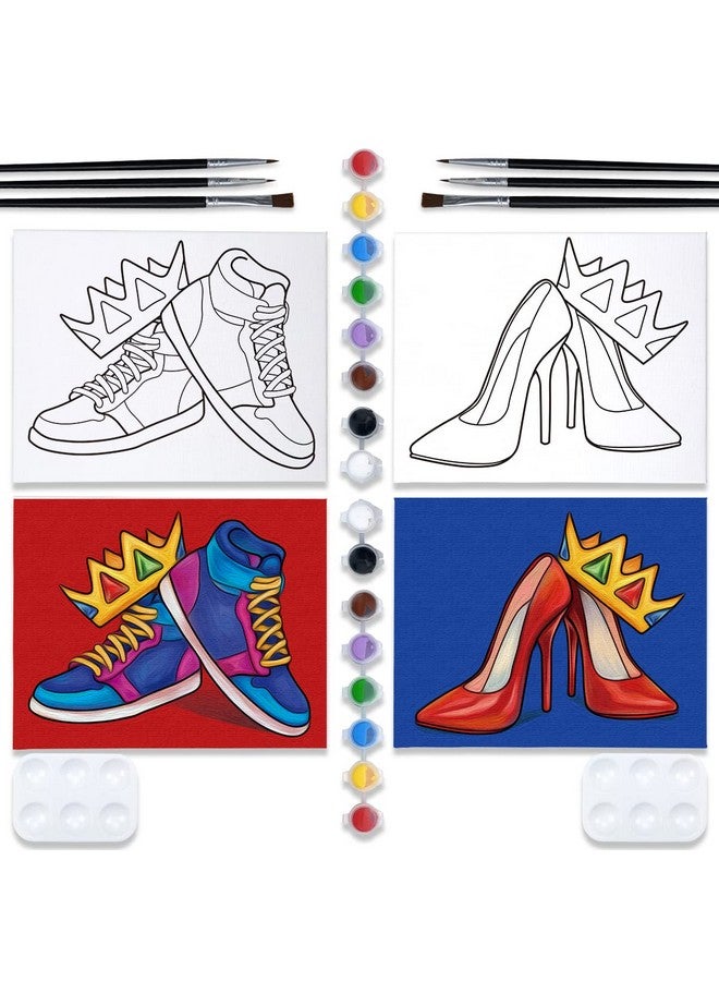 VOCHIC Couples Paint Party Kits Pre Drawn Canvas For Adults For Paint And Sip Date Night Games For Couples Painting Kit 8X10 Crown High Heel Sneakers(2 Pack) - Image 1