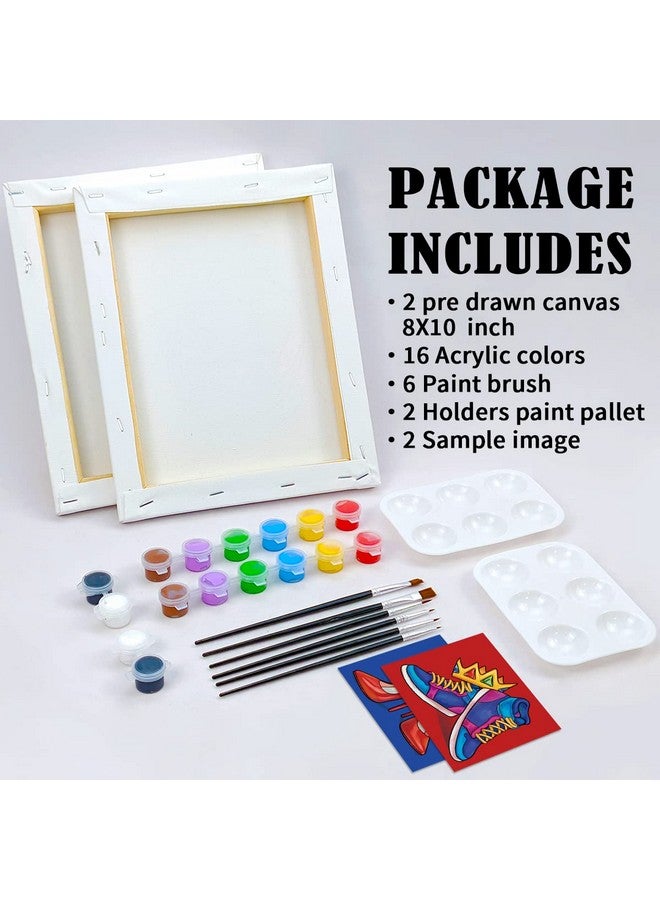 VOCHIC Couples Paint Party Kits Pre Drawn Canvas For Adults For Paint And Sip Date Night Games For Couples Painting Kit 8X10 Crown High Heel Sneakers(2 Pack) - Image 5