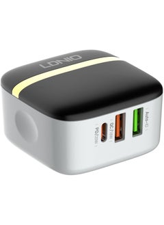 LDNIO A3513Q Super Fast Wall Charger With Dual USB / Type C Ports And Lightning Cable 32W - White