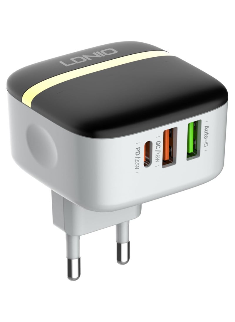 LDNIO - LDNIO A3513Q Super Fast Wall Charger With Dual USB / Type C Ports And Lightning Cable 32W - White - Image 1