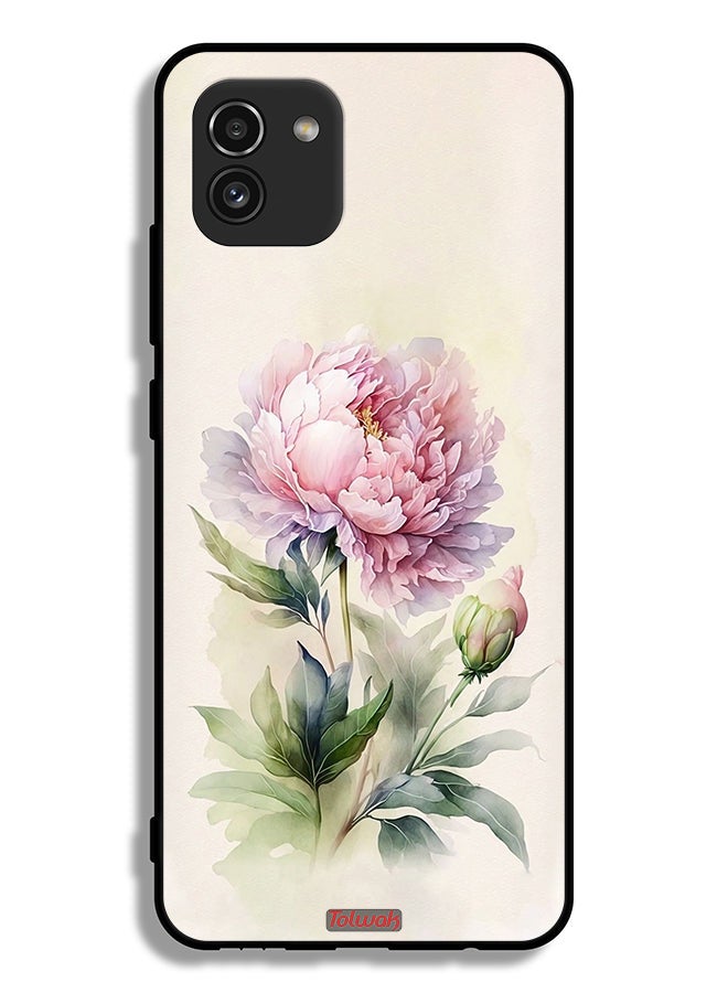 Tolwak غطاء حماية لهاتف Samsung Galaxy A03 برسومات فنية بألوان مائية وردية - Image 1