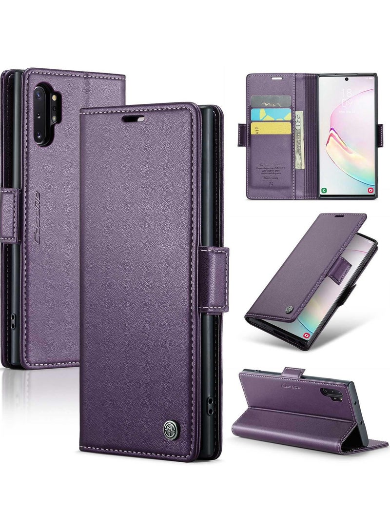 كيس مي جراب موبايل من الجلد الصناعي الفاخر مقاوم ضد البصمات  023 وحامل للكروت و البطاقات متوافق مع سامسونج جالاكسي Note 10 Plus (أرجواني) - Image 1