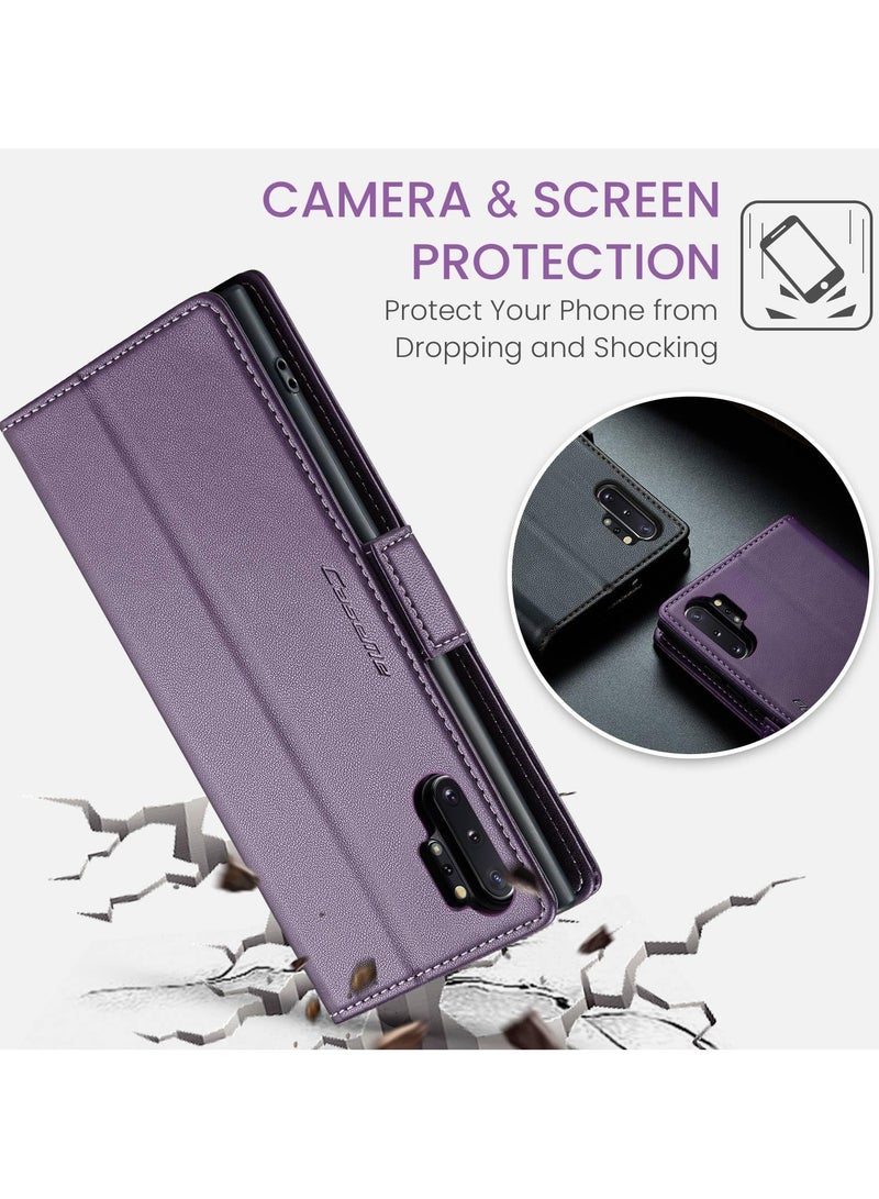 كيس مي جراب موبايل من الجلد الصناعي الفاخر مقاوم ضد البصمات  023 وحامل للكروت و البطاقات متوافق مع سامسونج جالاكسي Note 10 Plus (أرجواني) - Image 2