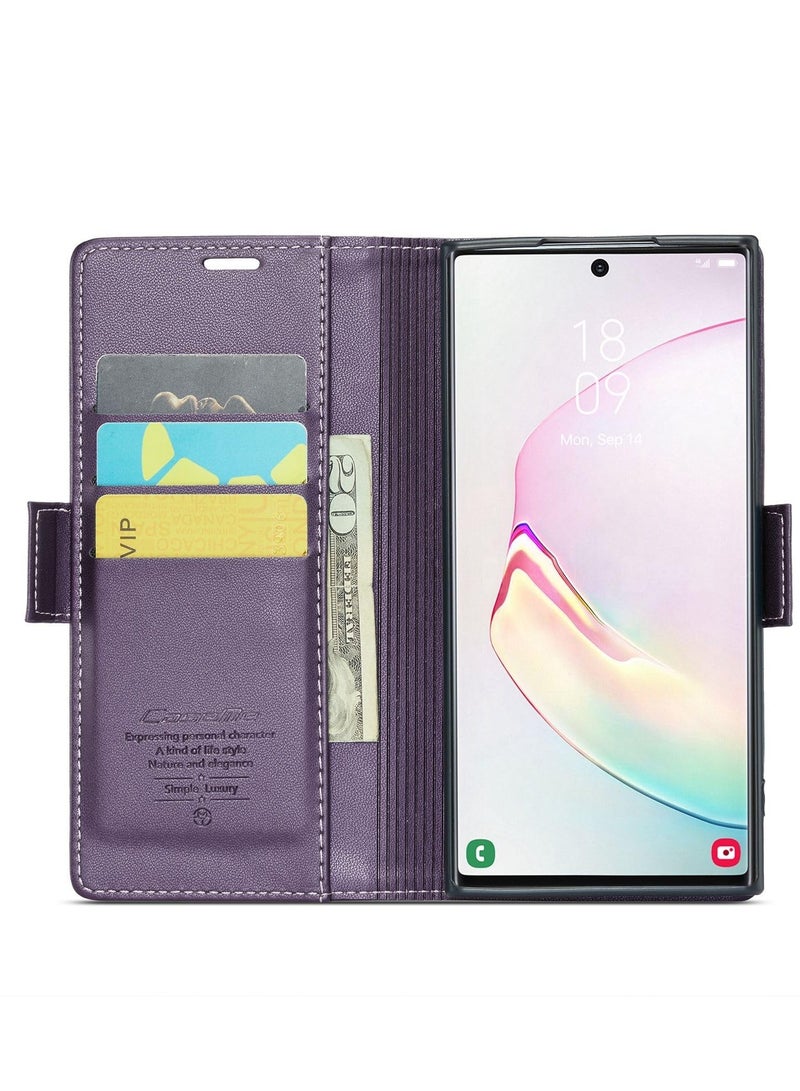 كيس مي جراب موبايل من الجلد الصناعي الفاخر مقاوم ضد البصمات  023 وحامل للكروت و البطاقات متوافق مع سامسونج جالاكسي Note 10 Plus (أرجواني) - Image 4