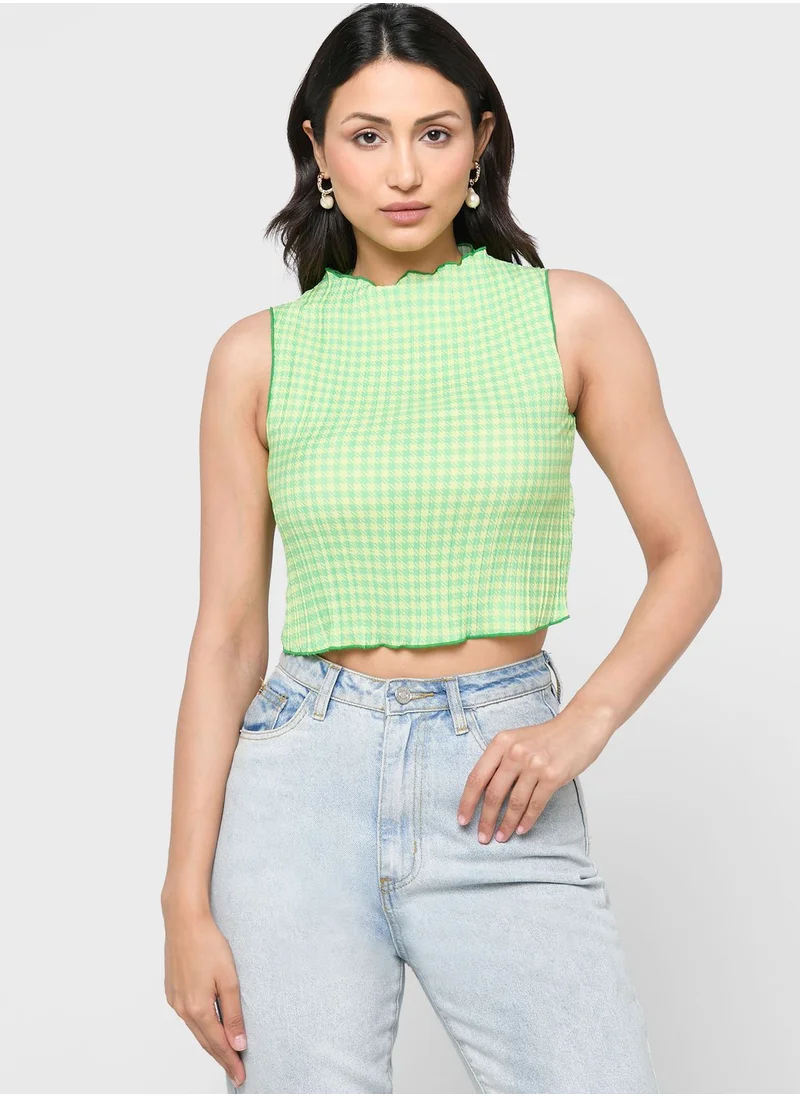 WHISTLES Gingham Knitted Plisse Top