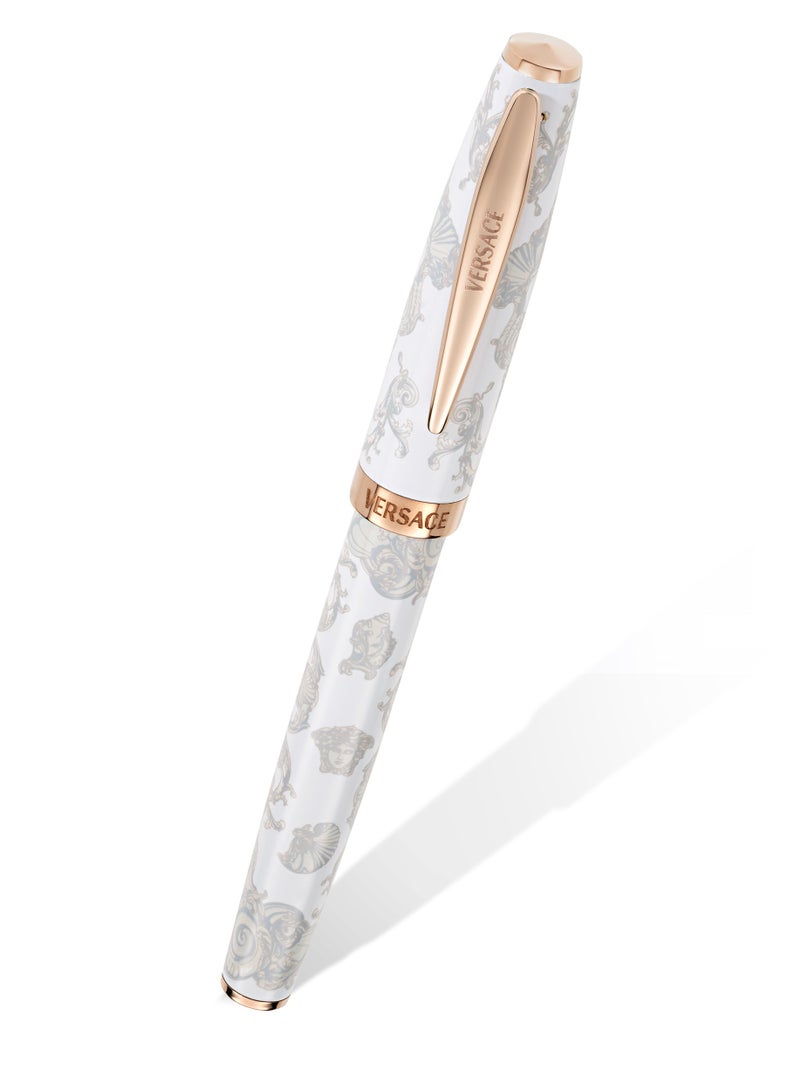 White Patterned Rollerball Pen Elegant