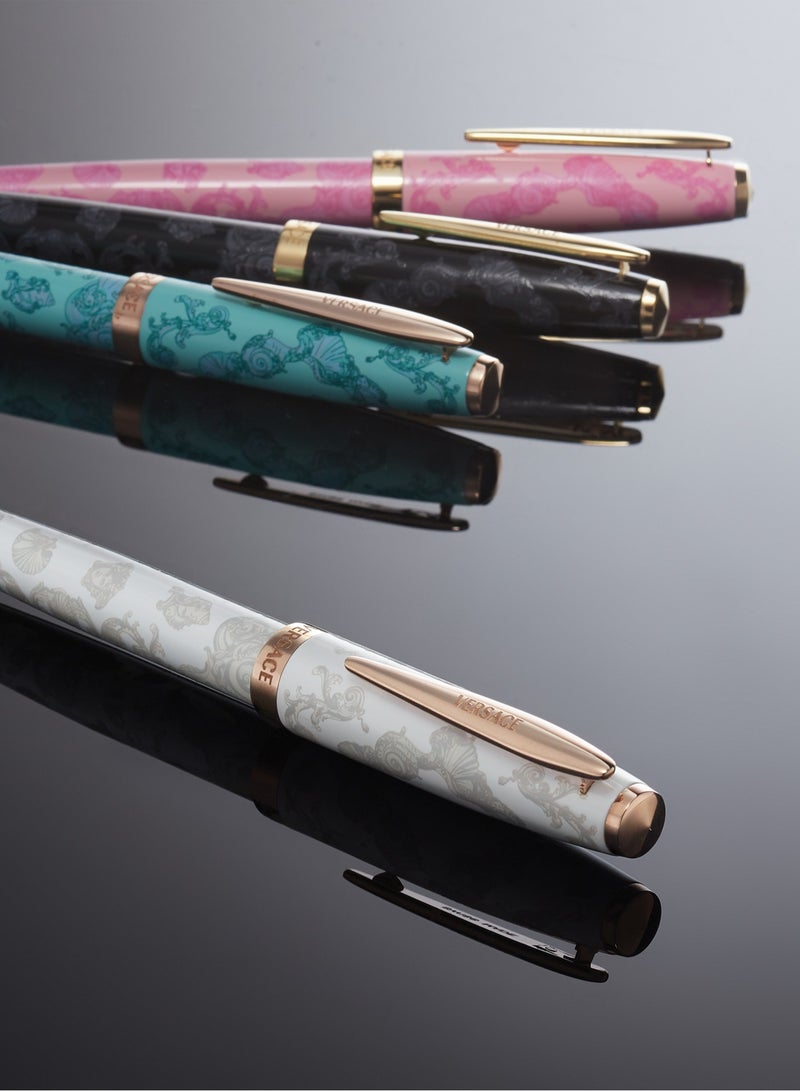White Patterned Rollerball Pen Elegant