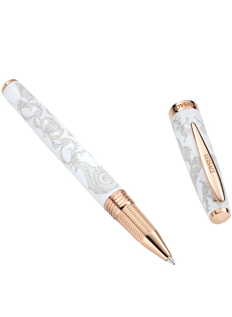 White Patterned Rollerball Pen Elegant