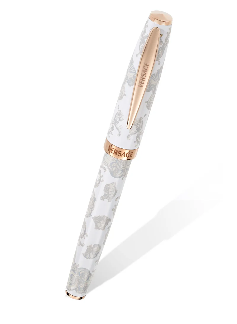 فيرزاتشي Roller Pen - White La Vacanza Pattern with Rosegold Clip and Logo