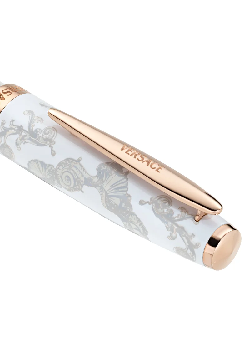 فيرزاتشي Roller Pen - White La Vacanza Pattern with Rosegold Clip and Logo