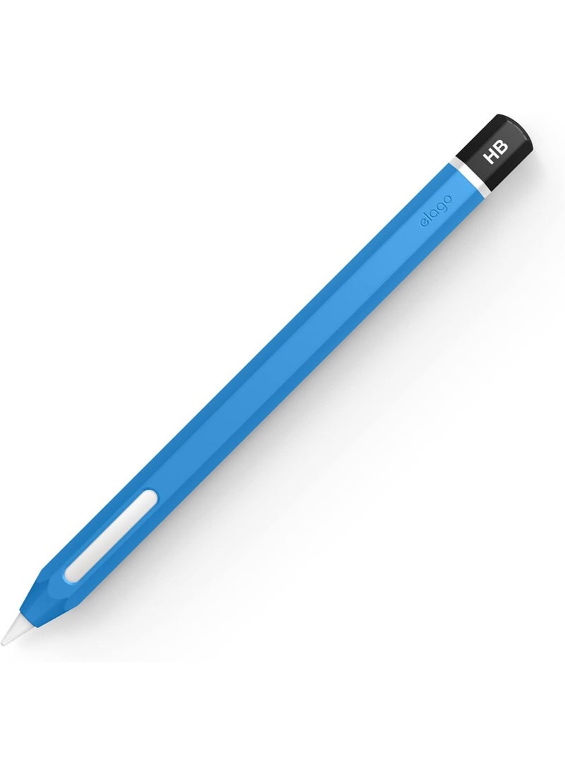 جراب وغطاء قلم رصاص كلاسيكي لجهاز Apple Pencil من الجيل الثاني، تصميم كلاسيكي، متوافق مع الشحن المغناطيسي والضغط المزدوج - HB أزرق