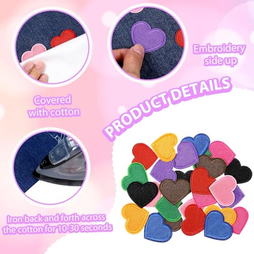 XFSAFDM 27 Pcs Patch for Clothes, Iron On Patches for Torn Clothes, Heart Embroidered Fabric Stickers, Heat and Bond Adhesive, DIY Fashion Accessories for Teens and Young Adults - Image 3