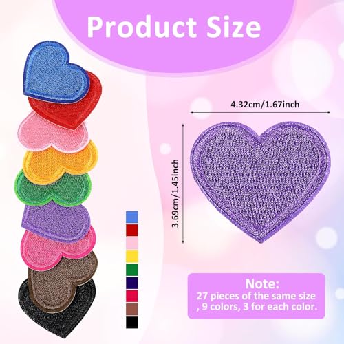 XFSAFDM 27 Pcs Patch for Clothes, Iron On Patches for Torn Clothes, Heart Embroidered Fabric Stickers, Heat and Bond Adhesive, DIY Fashion Accessories for Teens and Young Adults - Image 2