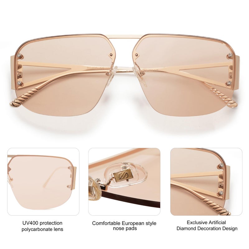 SOJOS Trendy Aviator Sunglasses Mens Womens Retro Metal Rimless Frame Shades Lentes De Sol Para Mujer SJ1192 Brown - Image 4