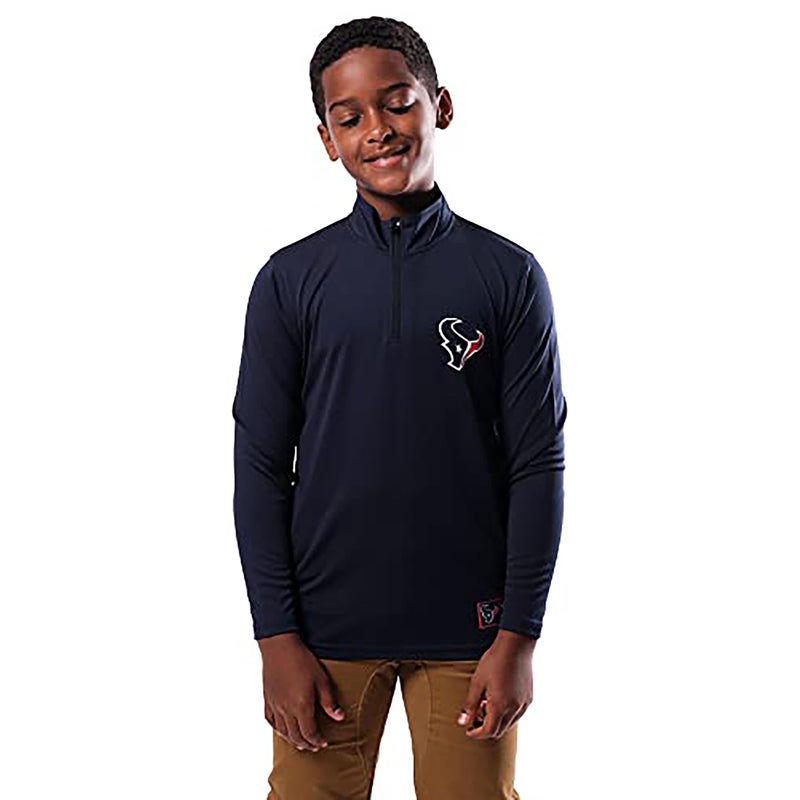 Ultra Game NFL Official Youth Super Soft Quarter Zip Long Sleeve T-Shirt, Houston Texans, Team Color, 8 - Image 2