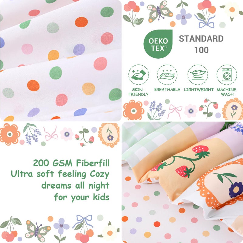 Mooreeke 4 Pieces Toddler Bedding Set - Green Floral Butterfly Toddler Comforter Sets for Girls, Includes Comforter, Flat Sheet, Fitted Sheet and Pillowcase, Bed in A Bag for Baby Bedroom - Image 5