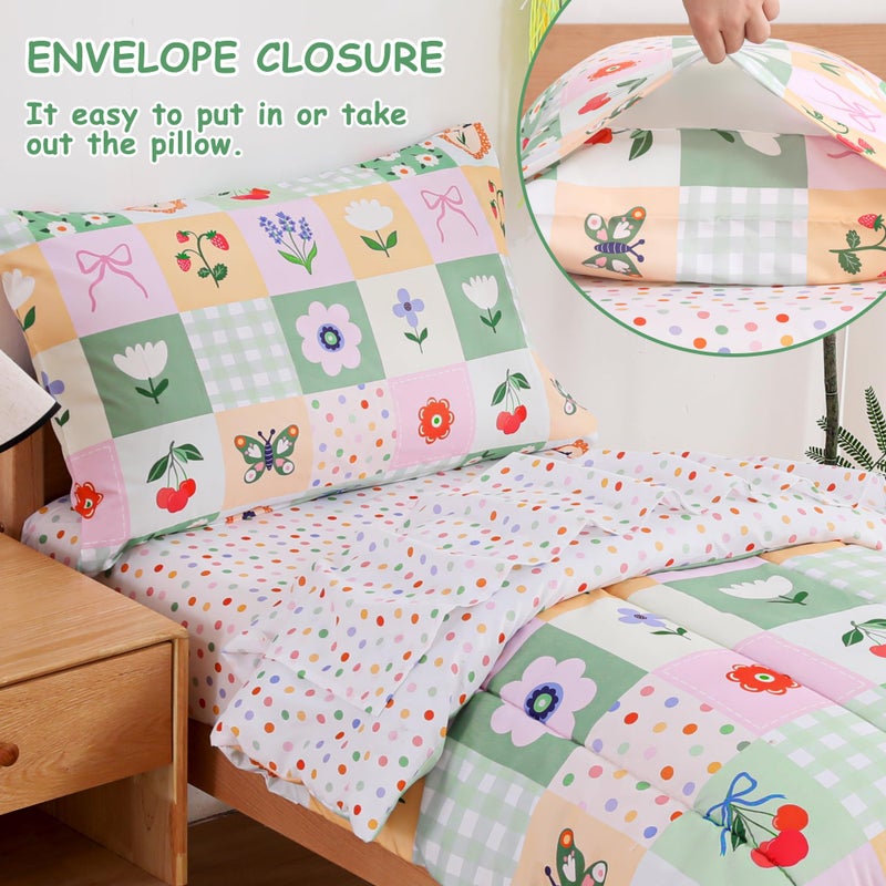 Mooreeke 4 Pieces Toddler Bedding Set - Green Floral Butterfly Toddler Comforter Sets for Girls, Includes Comforter, Flat Sheet, Fitted Sheet and Pillowcase, Bed in A Bag for Baby Bedroom - Image 2