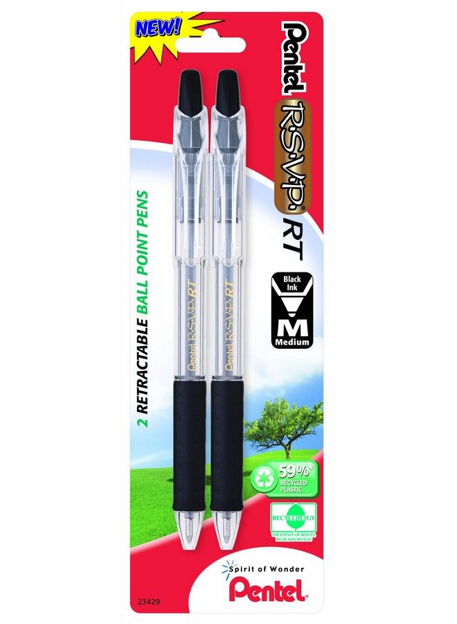 Pentel R.S.V.P. Rt New Retractable Ballpoint Pen Medium Line Black Ink 2 Pack (Bk93Bp2A) - Image 2