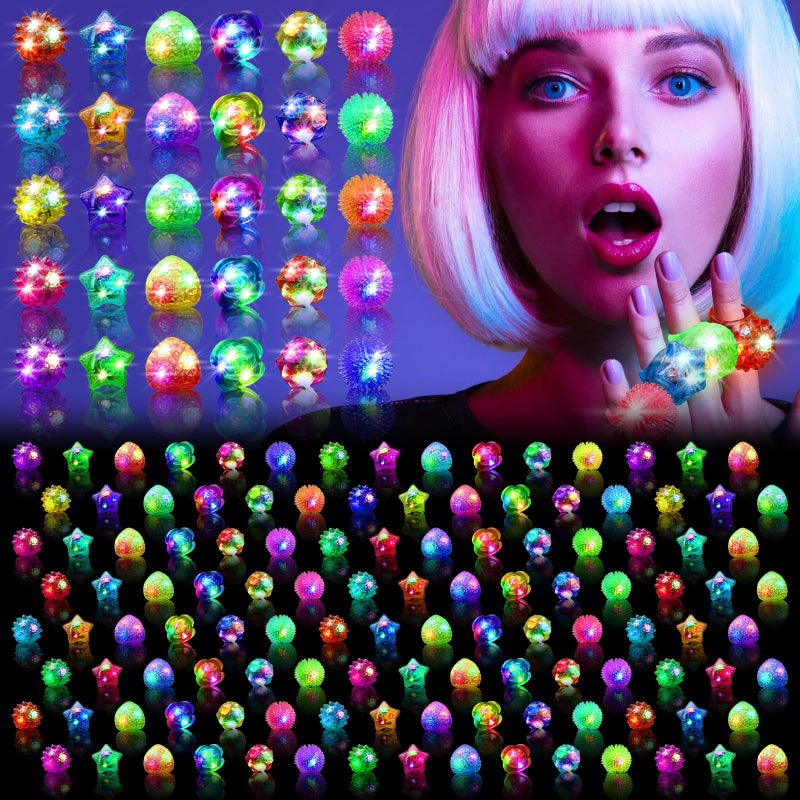 OLUPP Party Favors 150 Pcs Light Up Rings Glow In The Dark Party Supplies 6 Style Flashing Glow In The Dark Rings for Adults Kids LED Ring for Birthday Party Favors Concert Raves HalloweenChristmas - Image 2