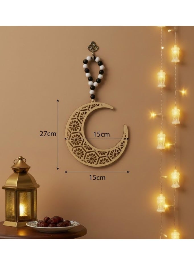Wooden Hollow Crescent Hanging Décor with Hook – Gold DRKM-2000-6 - Image 2