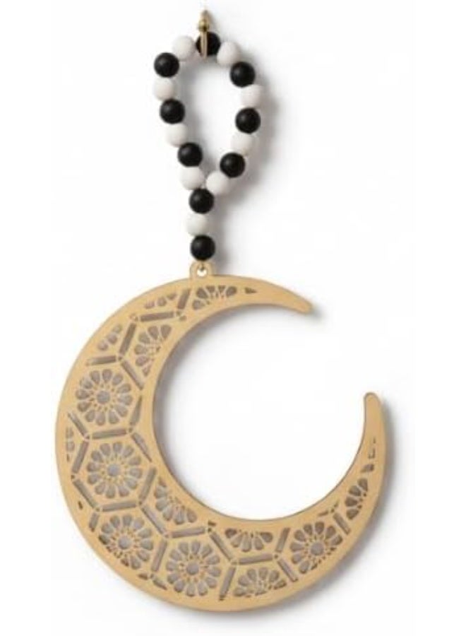 Wooden Hollow Crescent Hanging Décor with Hook – Gold DRKM-2000-6 - Image 1