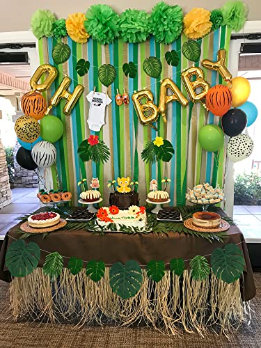 Moon Boat 120PCS Tropical Palm Leaves Plants Hibiscus Artificial-105Pcs 7 Kinds Green Fake Leaf+15pcs Flowers, Hawaiian/Luau/Safari Jungle Party Table Decorations - Image 5