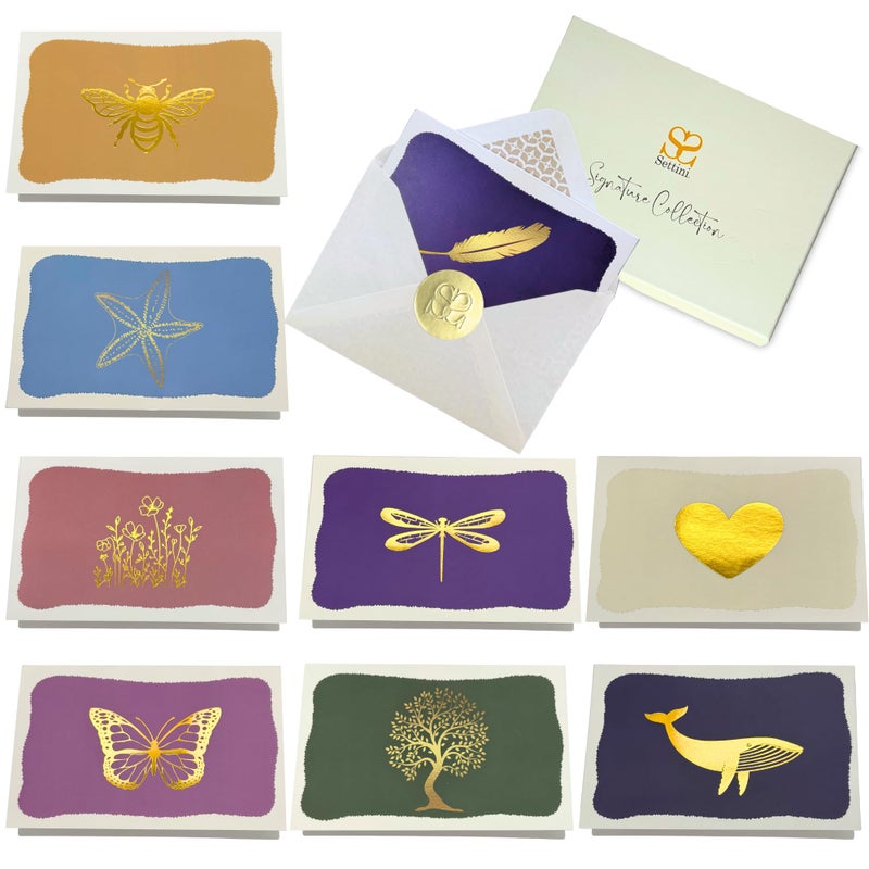 SETTINI Blank Note Cards,18 Pack All Occasion Assorted Greeting Cards, 9 Gold Foil Designs with Stickers and Envelopes 6" x 4" For Thank You, Birthday and All Occasion Cards - Image 1