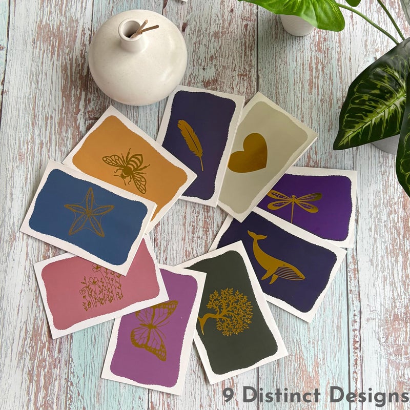 SETTINI Blank Note Cards,18 Pack All Occasion Assorted Greeting Cards, 9 Gold Foil Designs with Stickers and Envelopes 6" x 4" For Thank You, Birthday and All Occasion Cards - Image 3