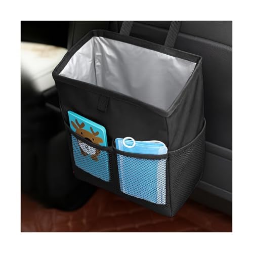 FALVFUN Car Trash Bag, Leak-Proof Large Capacity 3.4 Gallons Hanging Vehicle Trash Bin with Storage Pocket, Multipurpose Portable Auto Garbage Bag for Travel, Universal Fit (Black) - Image 1