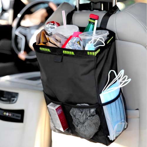 FALVFUN Car Trash Bag, Leak-Proof Large Capacity 3.4 Gallons Hanging Vehicle Trash Bin with Storage Pocket, Multipurpose Portable Auto Garbage Bag for Travel, Universal Fit (Black) - Image 5