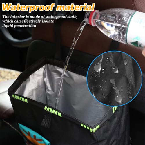 FALVFUN Car Trash Bag, Leak-Proof Large Capacity 3.4 Gallons Hanging Vehicle Trash Bin with Storage Pocket, Multipurpose Portable Auto Garbage Bag for Travel, Universal Fit (Black) - Image 3