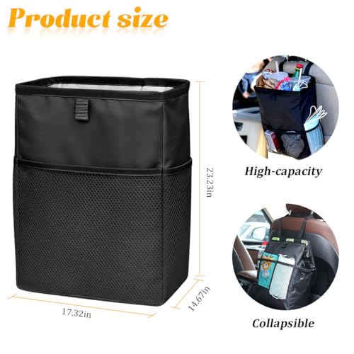 FALVFUN Car Trash Bag, Leak-Proof Large Capacity 3.4 Gallons Hanging Vehicle Trash Bin with Storage Pocket, Multipurpose Portable Auto Garbage Bag for Travel, Universal Fit (Black) - Image 2