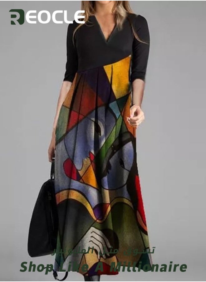 Dress Women's Small Fragrant Long Dress V-neck Fashionable Summer Loose Hem Modify The Leg Shape Elegant and Generous Dress