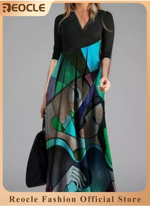 Dress Women's Small Fragrant Long Dress V-neck Fashionable Summer Loose Hem Modify The Leg Shape Elegant and Generous Dress